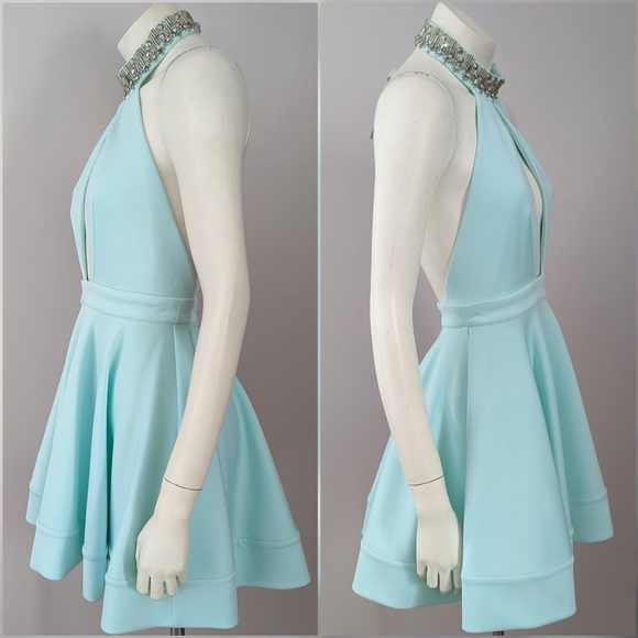 Bebe Embellished Neck Halter Dress Light Blue XXS - Picture 4 of 5